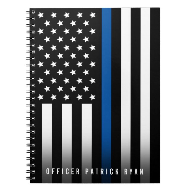 Police Thin Blue Line American Flag Monogram Name Notebook (Front)