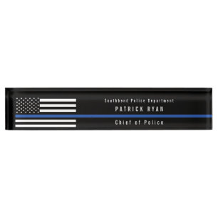 Police Thin Blue Line American Flag Monogrammed Nameplate