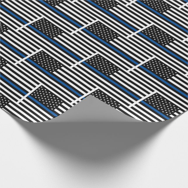 Police Thin Blue Line American Flag Wrapping Paper (Corner)