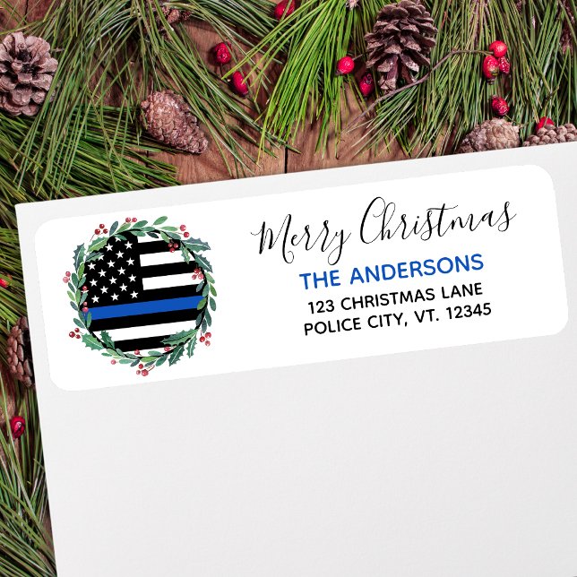 Police Thin Blue Line Christmas Return Address Label (Creator Uploaded)