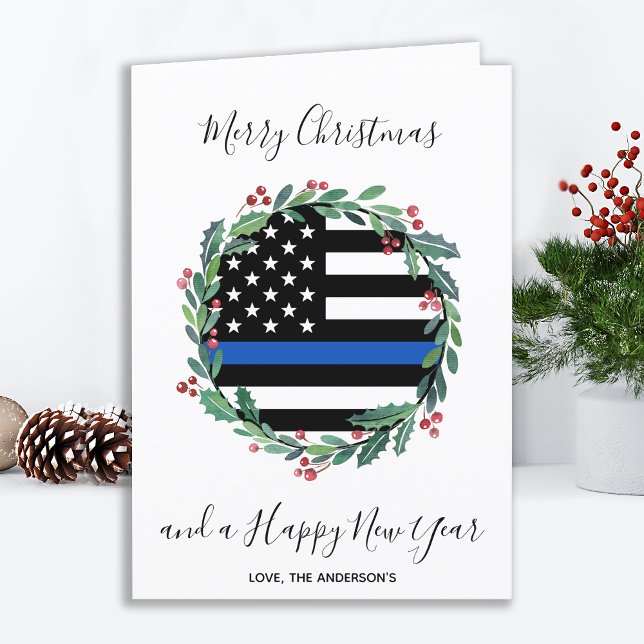 Police Thin Blue Line Christmas Wreath  Holiday Ca (Creator Uploaded)