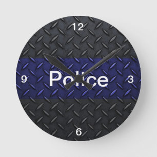 Police Thin Blue Line Diamond Plate Clock