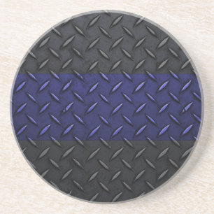 Police Thin Blue Line Diamond Plate Coaster