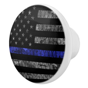 Police Thin Blue Line Flag Ceramic Knob