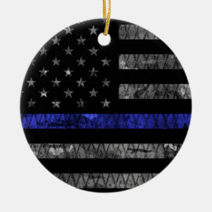 Police Thin Blue Line Flag Ceramic Ornament