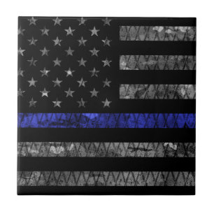 Police Thin Blue Line Flag Ceramic Tile
