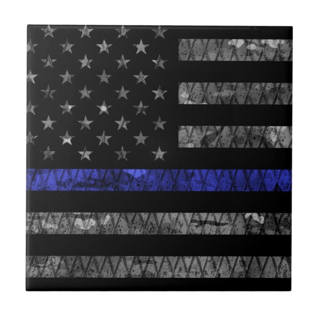 Police Thin Blue Line Flag Ceramic Tile (Front)