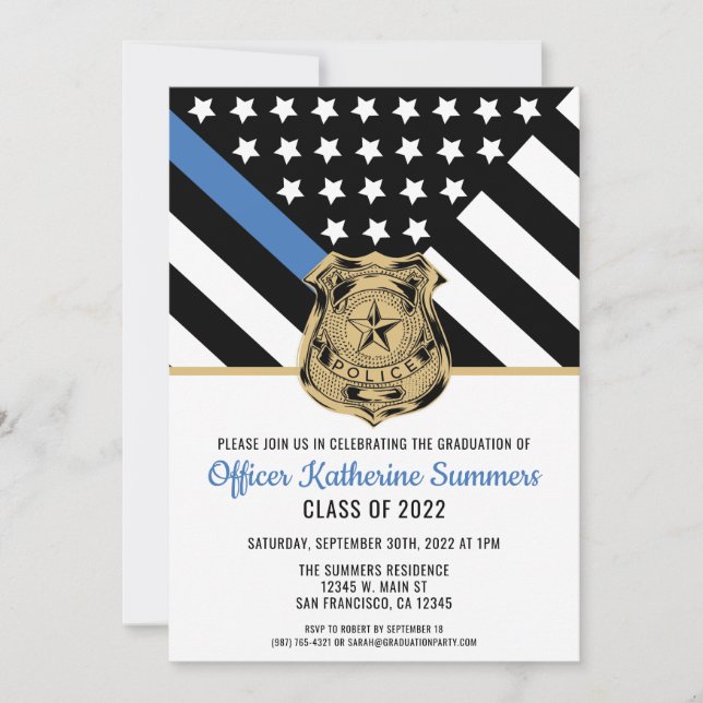 Police Thin Blue Line Flag Congrats Graduation Invitation (Front)