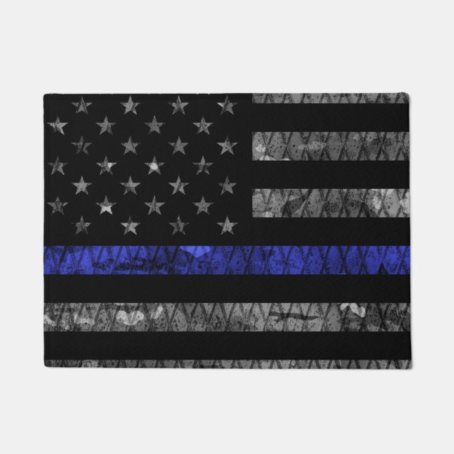Police Thin Blue Line Flag Doormat (Front)