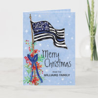 Police Thin Blue Line Flag Holly Merry Christmas