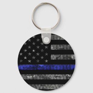 Police Thin Blue Line Flag Key Ring