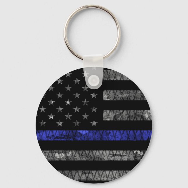 Police Thin Blue Line Flag Key Ring (Front)