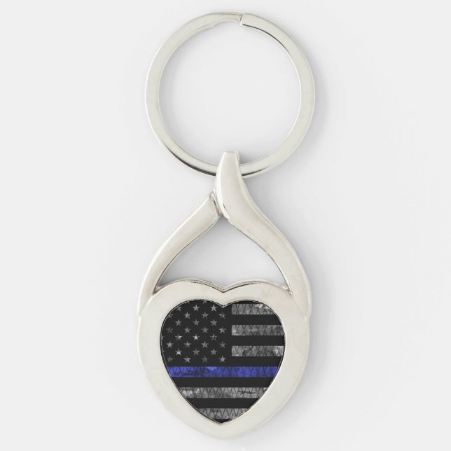 Police Thin Blue Line Flag Key Ring (Front)