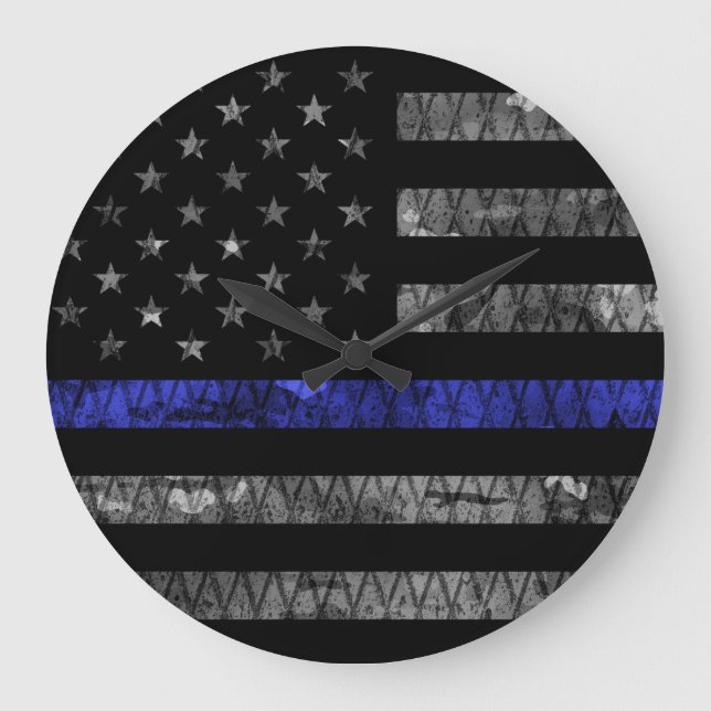 Police Thin Blue Line Flag Large Clock (Front)