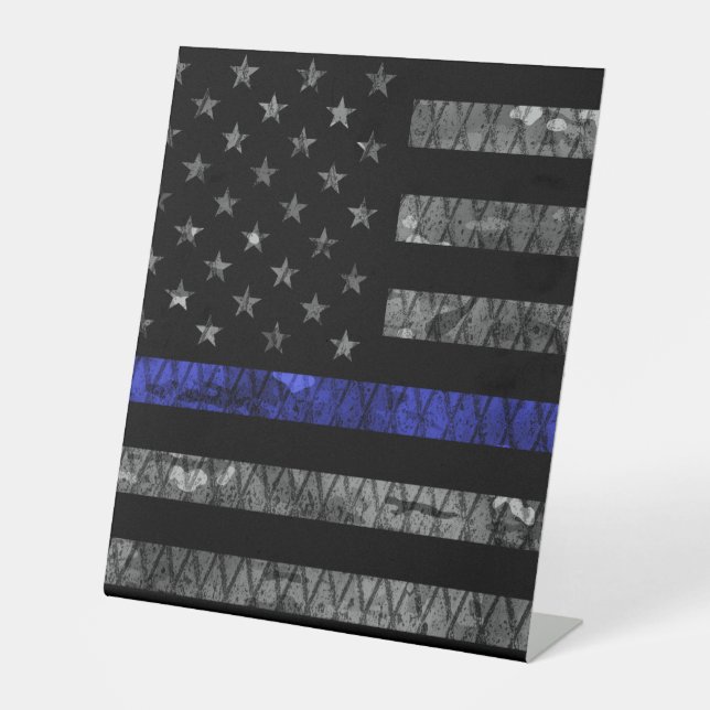 Police Thin Blue Line Flag Pedestal Sign (Front)