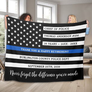 Police Thin Blue Line Flag Personalised Retirement Fleece Blanket