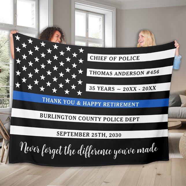 Police Thin Blue Line Flag Personalised Retirement Fleece Blanket (Creator Uploaded)