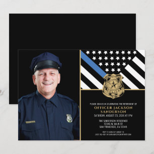 Police Thin Blue Line Flag Photo Retirement Invitation