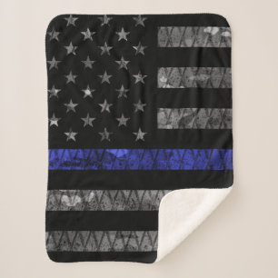 Police Thin Blue Line Flag Sherpa Blanket
