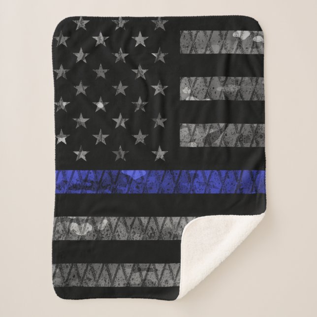 Police Thin Blue Line Flag Sherpa Blanket (Front)