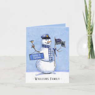 Police Thin Blue Line Flag Snowman Holiday Thank You Card