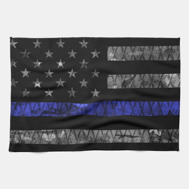 Police Thin Blue Line Flag Tea Towel (Horizontal)