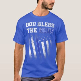 Police Thin Blue Line, God Bless The Blue Printed T-Shirt