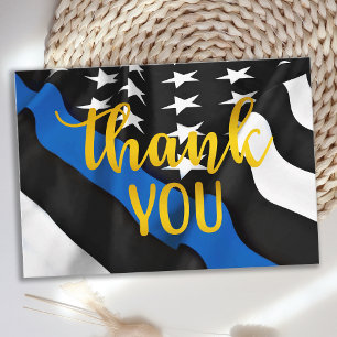 Police Thin Blue Line Gold Script Law Enforcement Thank You Card