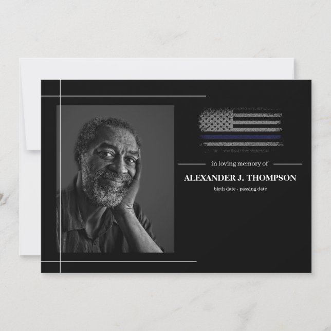 Police Thin Blue Line In Loving Memory Funeral Thank You Card (Front)