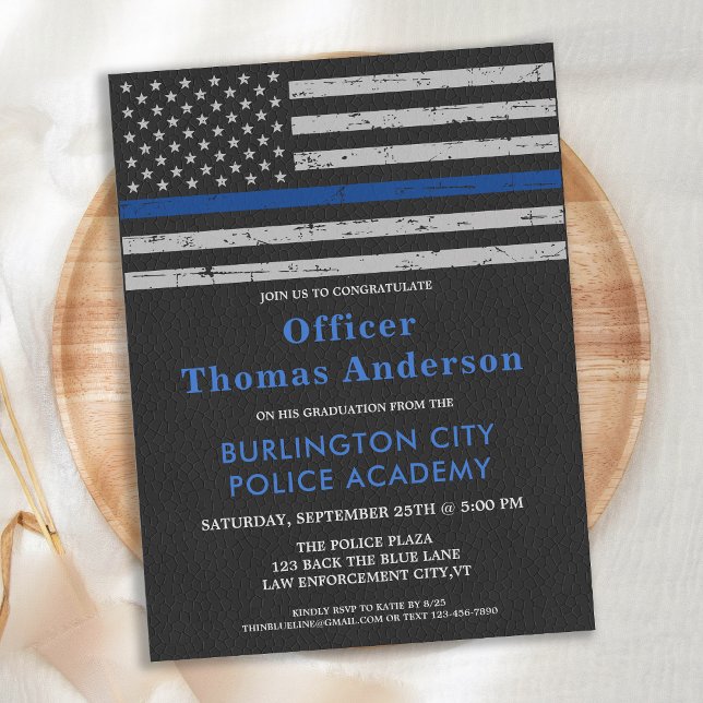 Police Thin Blue Line Law Enforcement Graduation Invitation Postcard (Creator Uploaded)