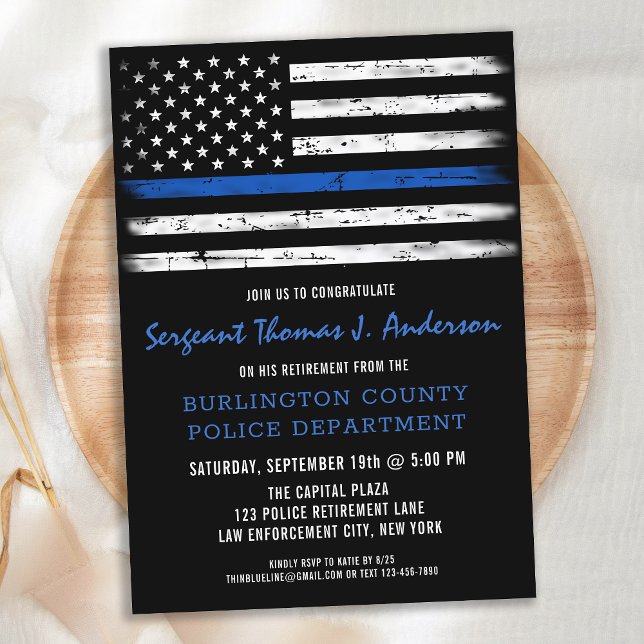 Police Thin Blue Line Law Enforcement Retirement Invitation (Creator Uploaded)