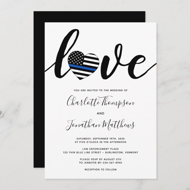 Police Thin Blue Line Law Enforcement Wedding  Invitation (Front/Back)