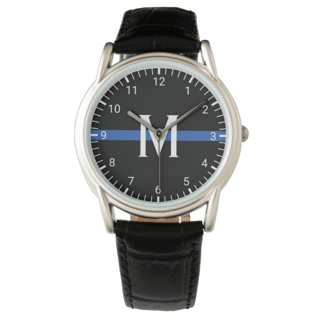 Police Thin Blue Line Monogrammed Initial Watch (Front)