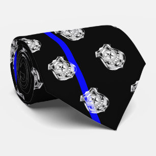 Police Thin Blue Line Officer Badge Pattern Black Tie
