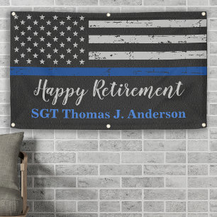 Police Thin Blue Line Personalise Retirement Party Banner