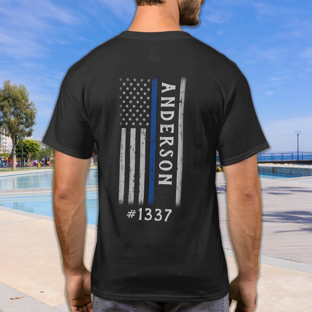 Police Thin Blue Line Personalised Badge Memorial T-Shirt (Creator Uploaded)