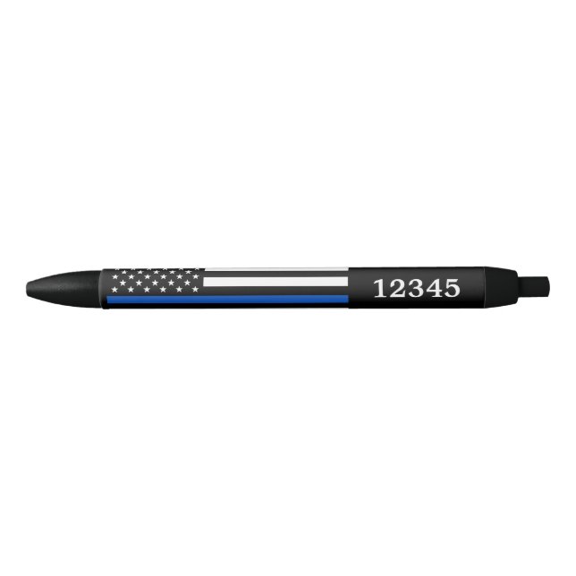  Police Thin Blue Line Personalised Badge Number  Black Ink Pen (Front)
