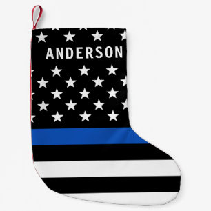 Police Thin Blue Line Personalized American Flag   Small Christmas Stocking