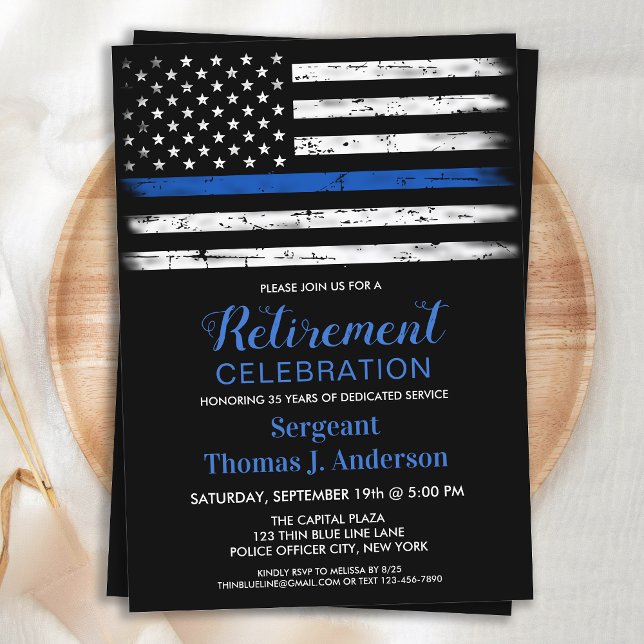 Police Thin Blue Line Personalized Flag Retirement Invitation (Creator Uploaded)