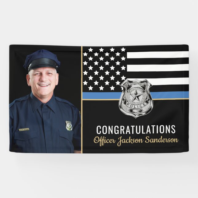 Police Thin Blue Line Photo Retirement Party Banner (Horizontal)