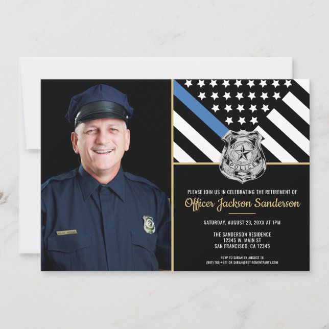 Police Thin Blue Line Photo Retirement Party Invitation (Front)
