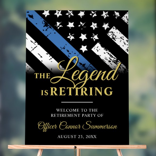 Police Thin Blue Line Retirement Party Welcome Acrylic Sign (Neutral)