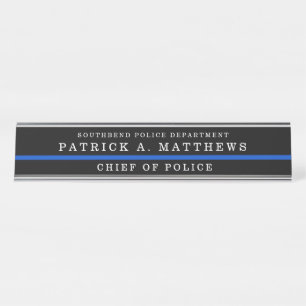 Police Thin Blue Line Simple Monogram Name Desk Name Plate