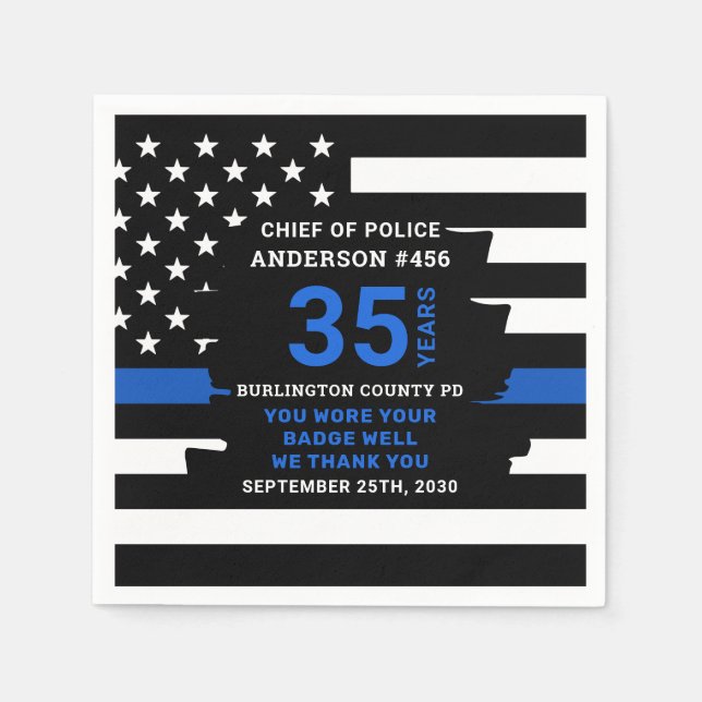 Police Thin Blue Line Years Of Service Retirement  Napkin (Front)