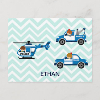 Police Trucks Helicopter Vehicles on Chevron Postcard