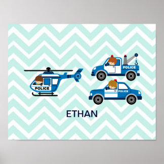 Police Trucks Helicopter Vehicles on Chevron Poster