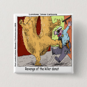 Police Vs Doughnut Funny Cartoon 15 Cm Square Badge