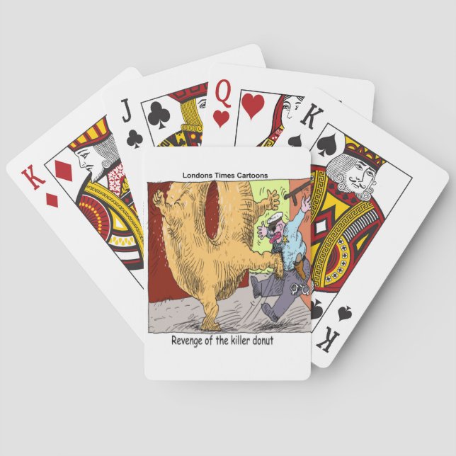 Police Vs Doughnut Funny Cartoon Playing Cards (Back)