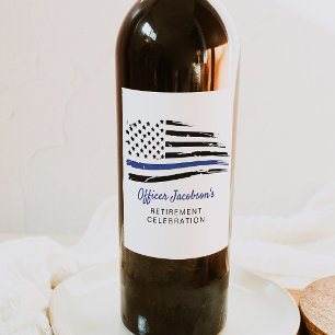 Police Watercolor Thin Blue Line Flag Retirement C Wine Label