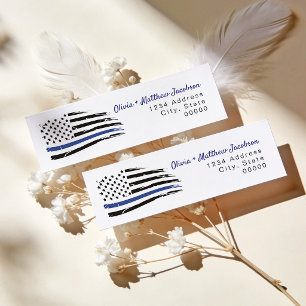 Police Watercolor Thin Blue Line Flag Return Address Label